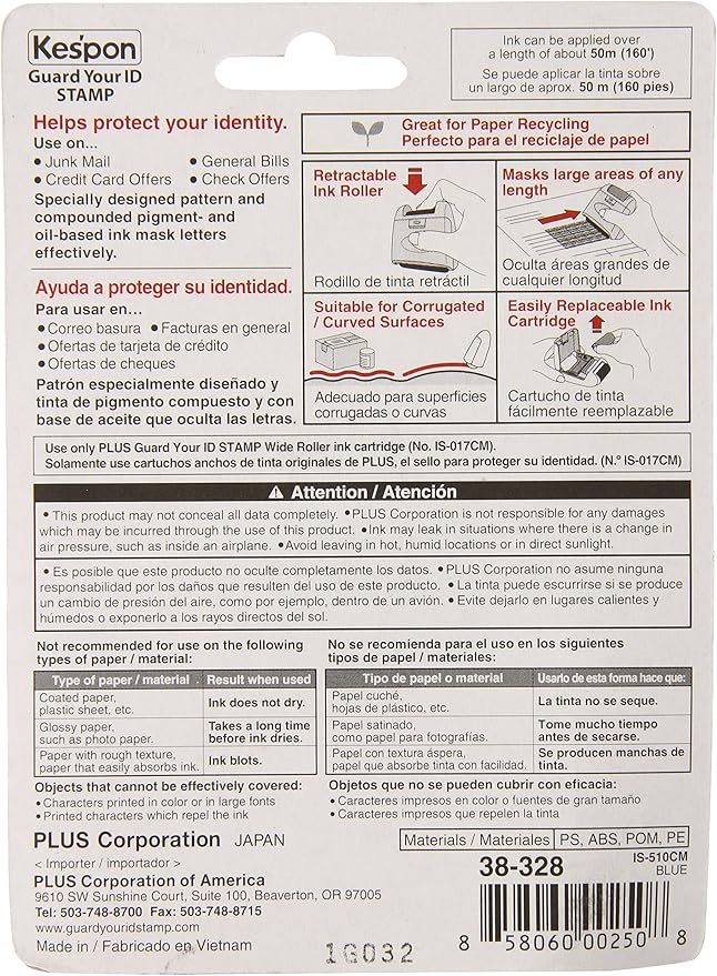 Guard Your ID WIDE Roller Identity Theft Prevention Security Stamp NAVY BLUE Mask out Private Information (38328)
