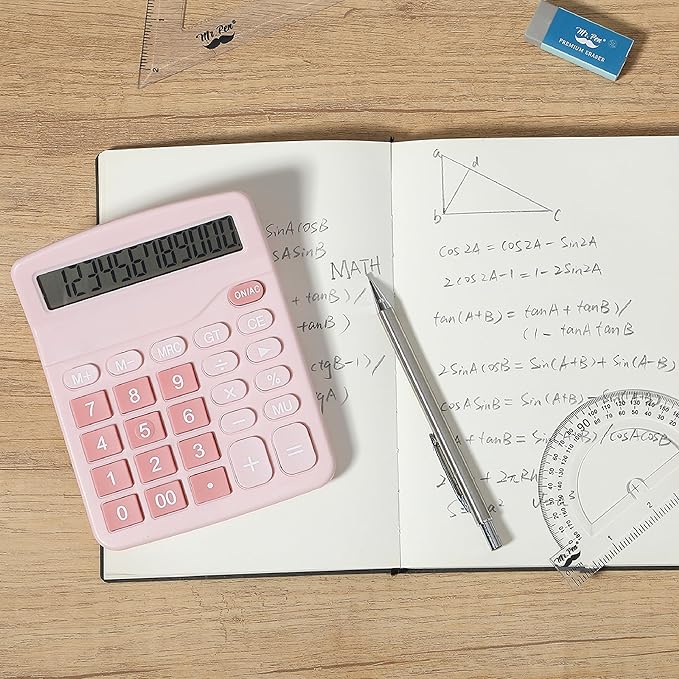 Mr. Pen- Calculator, Pink, Calculators Large Display, Standard Function Calculator, 12-Digit, Calculators Desktop, Office Calculator, Desktop Calculator, Desk Calculator Large Display, Pink Calculator
