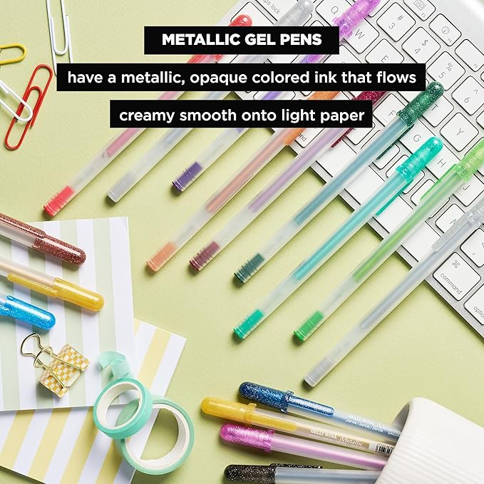 SAKURA Gelly Roll Metallic Gel Pens - Pens for Scrapbook, Journals, or Drawing - Metallic Silver Ink - Medium Line - 6 Pack