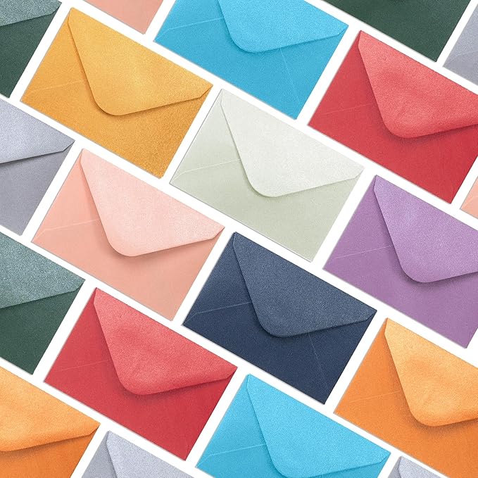 Gift Card Envelopes - 100-Count Mini Envelopes, Paper Business Card Envelopes, Bulk Tiny Envelope Pockets, 10 Metallic Colors, 4 x 2.7 Inches