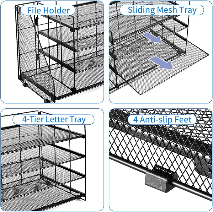 OPNCIE Desk Organizers and Accessories, 4 Tier Paper Letter Tray File Organizer, Office Organization Storage Desk Accessories Workspace Desktop Organizer for Classroom Office Supplies Decor, Black