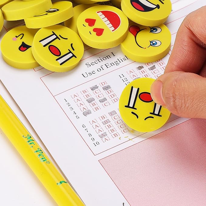 Mr. Pen- Smiley Eraser Pack, 64 Mini Pencil Erasers for Kids & Students, Fun & Cute School Supplies, Easter Egg Fillers