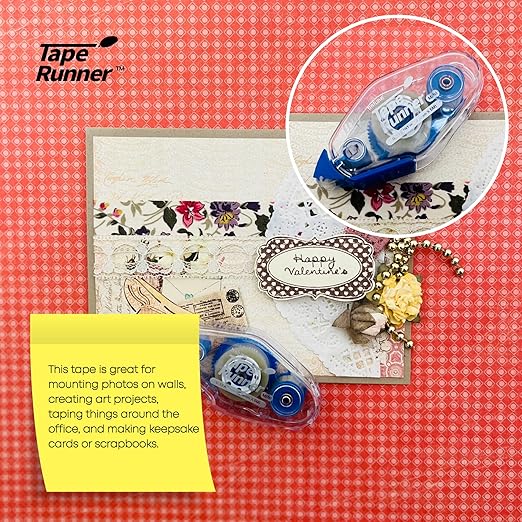 Tape Runner - Double Sided Adhesive with Dispenser Roller Included - Acid Free, Sticky, Clear & Transparent - Ideal for Scrapbooking, Crafts & More - Mini (197 inches per Cartridge), 20 Cartridges