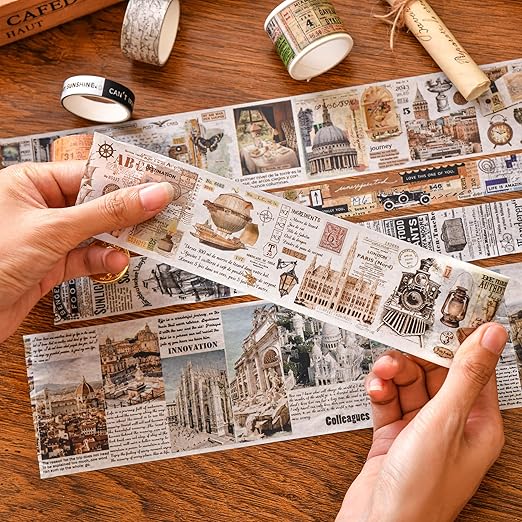 18 Rolls Vintage Washi Tape Pack Retro Arts Adhesive Tapes Wide Monologue Decorative Masking Tape Sets for Craft, Kids, Scrapbook, DIY, Gift Wrapping (Universe Milky Way)