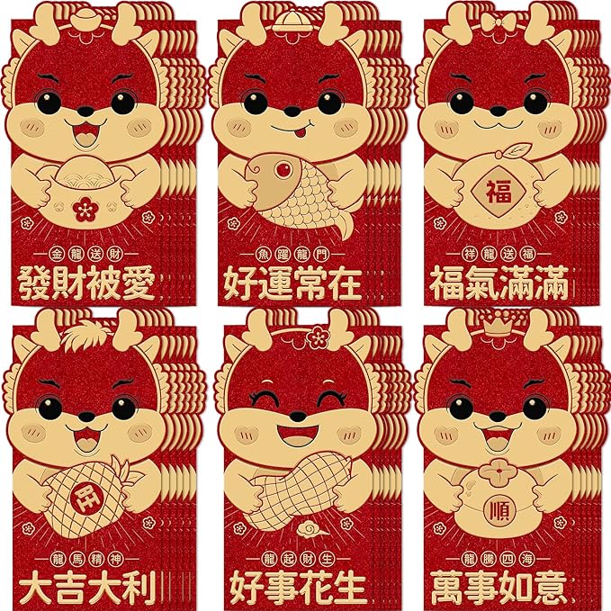 36 Pcs Chinese Dragon Red Envelopes 2024 Lunar New Year Money Envelopes Hong Bao Red Pocket Envelope for Money Year of the Dragon 2024 Gifts for Spring Festival Wedding Birthday