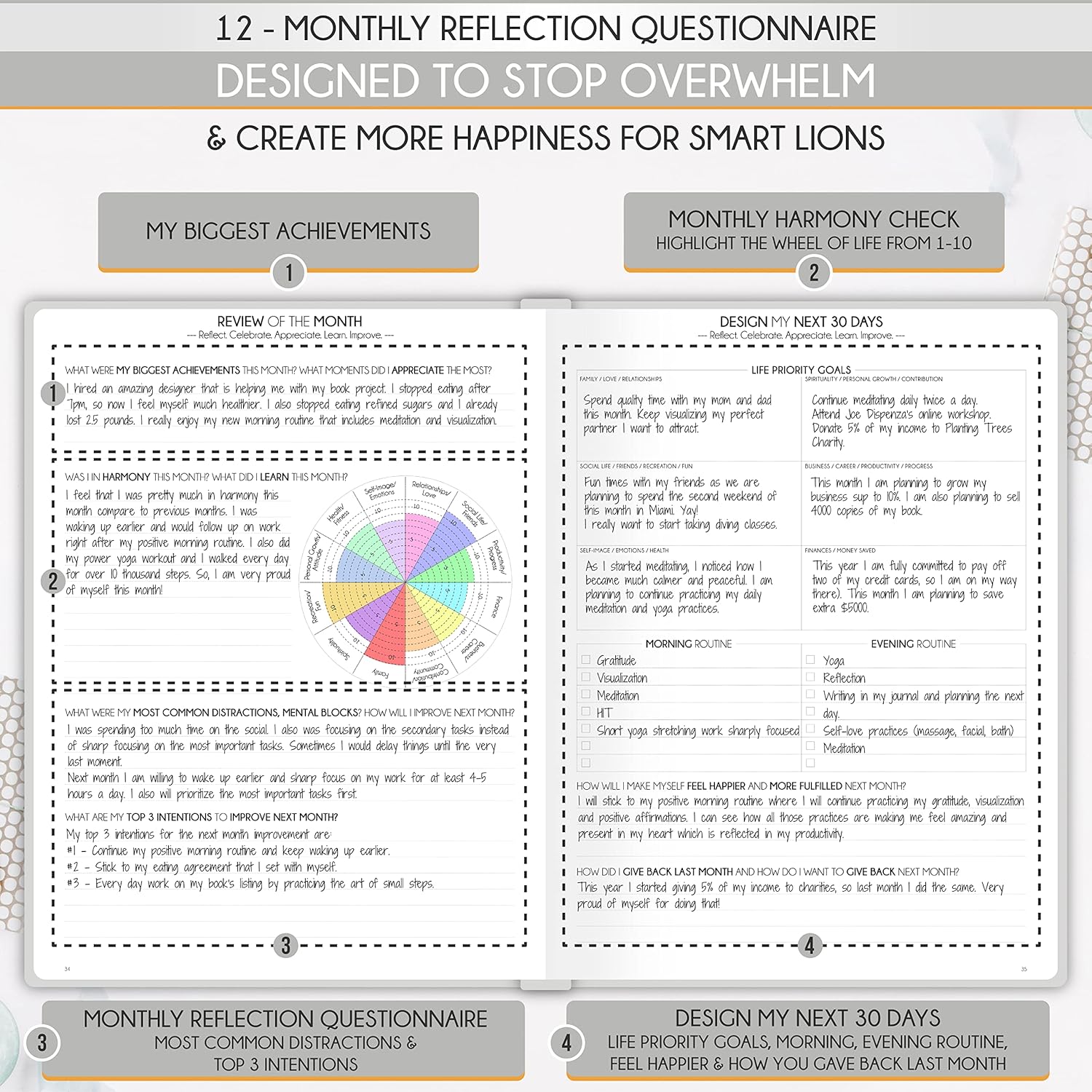 Life Planner - Undated Daily, Weekly & Monthly Planner with Budget Section | A 12 Month Journey to Increase Productivity & Happiness | Life Organizer & Gratitude Journal - Horizontal Format