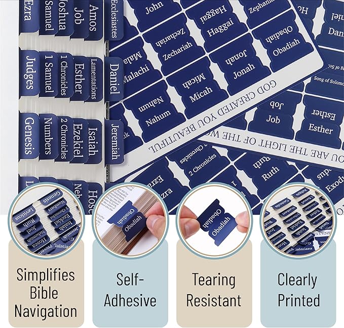 Mr. Pen- Bible Tabs, 75 Tabs, Sapphire Blue, Laminated Bible Tabs for Women and Men, Bible Tabs for Study Bible, Bible Index Tabs, Bible Book Tabs, Bible Labels Tabs, Mr Pen Bible Tabs