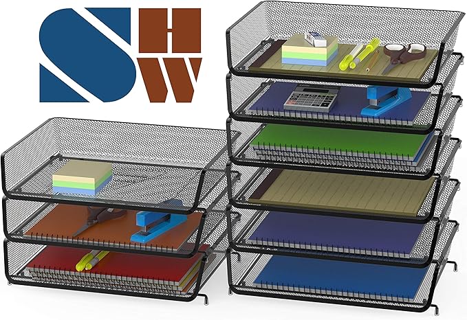 Simple Houseware 3-Pack Stackable Wide Entry Desk File Document Letter Tray, Black