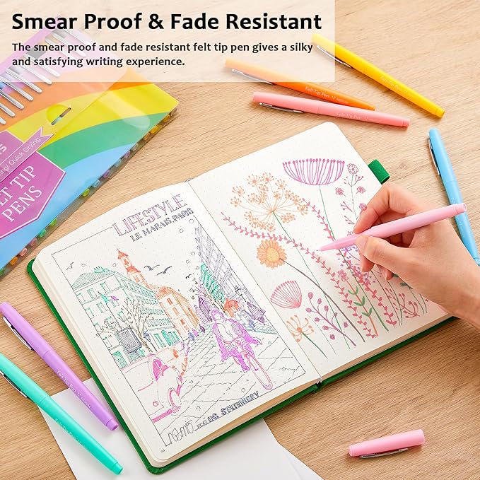 Lelix 30 Colors Felt Tip Pens, Medium Point Pastel Colored Pens, Felt Tip Markers Pens For Journaling, Writing, Note Taking, Planner Coloring, Perfect for Art Office and School Supplies