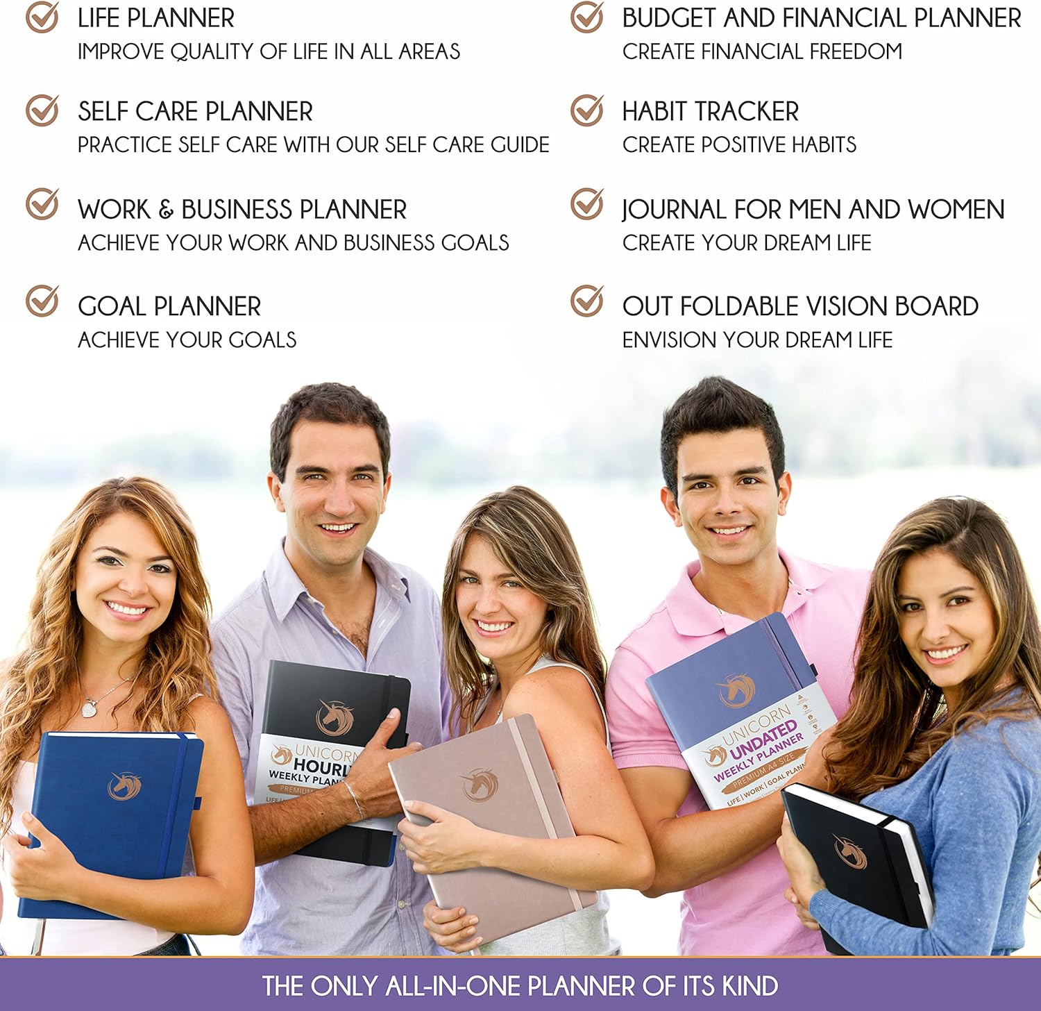 Life Planner - Undated Daily, Weekly & Monthly Planner with Budget Section | A 12 Month Journey to Increase Productivity & Happiness | Life Organizer & Gratitude Journal - Horizontal Format