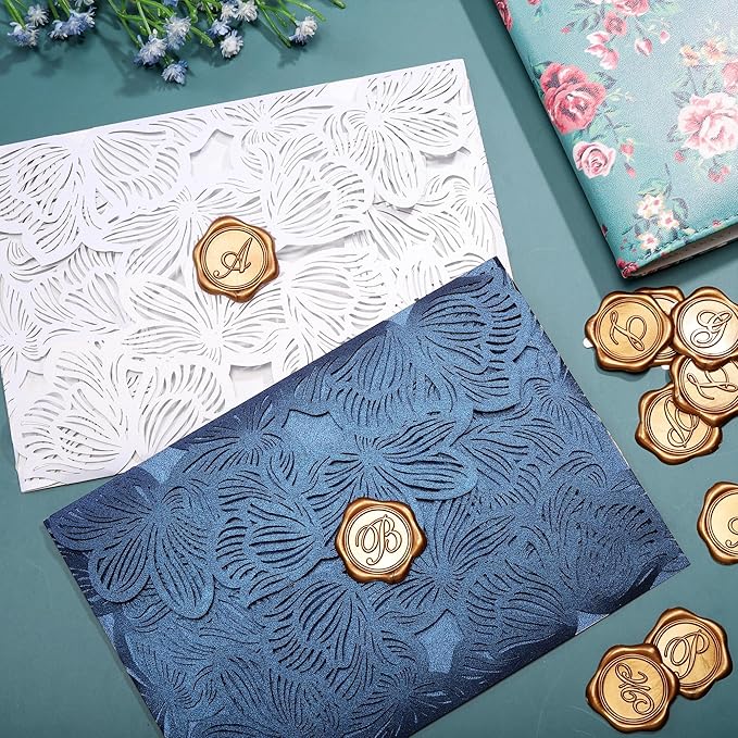 Yoption Initial A Wax Seal Stickers, 100 Pack Antique Gold Self Adhesive Envelope Seal Stickers for Wedding Party Birthday Christmas (A)