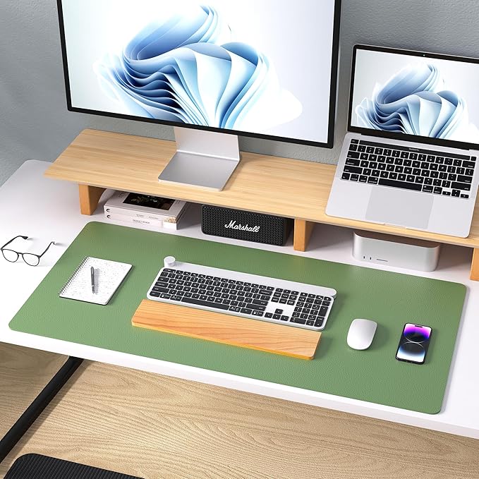 Aothia Leather Desk Pad Protector, Mouse Pad, Office Desk Mat, Non-Slip PU Leather Desk Blotter, Laptop Desk Pad, Waterproof Desk Writing Pad for Office and Home (23.6" x 13.7", Olive Green)