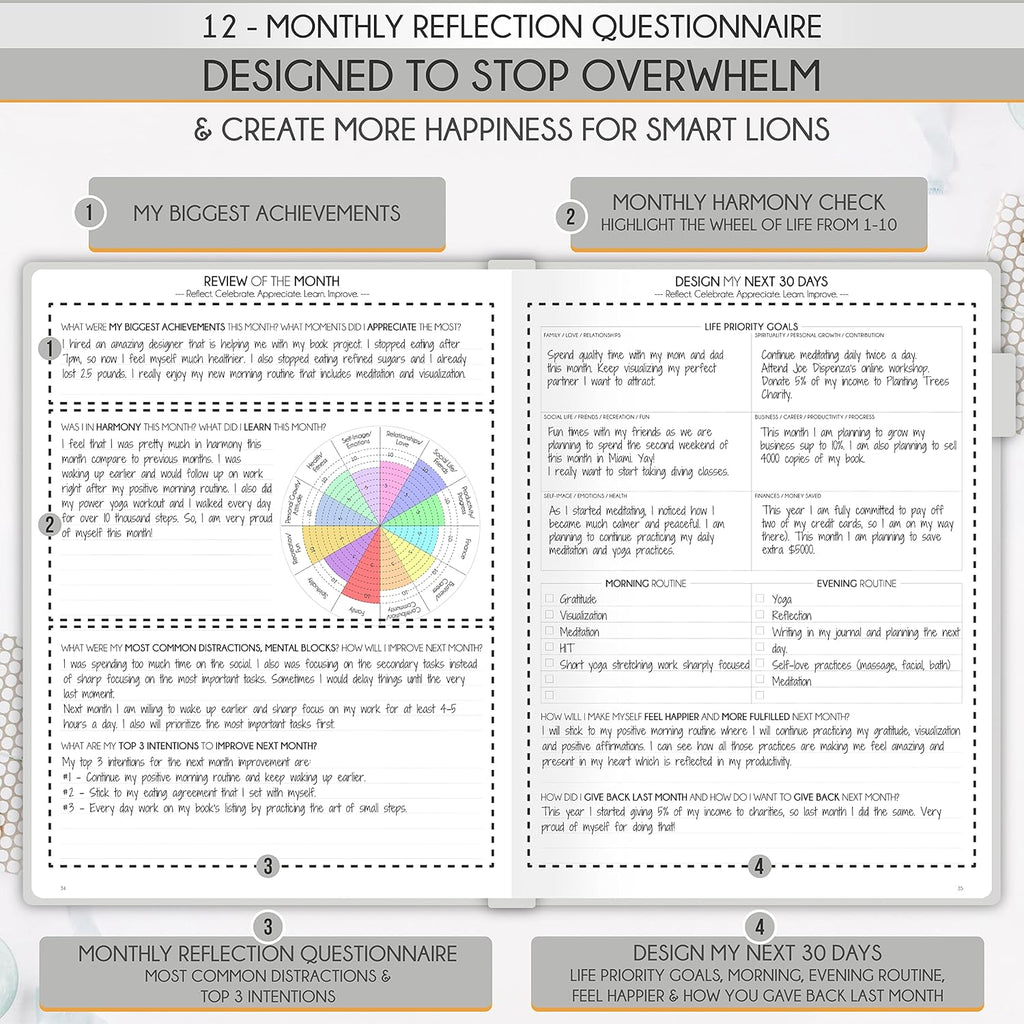 Life Planner - Undated Daily, Weekly & Monthly Planner with Budget Section | A 12 Month Journey to Increase Productivity & Happiness | Life Organizer & Gratitude Journal - Horizontal Format