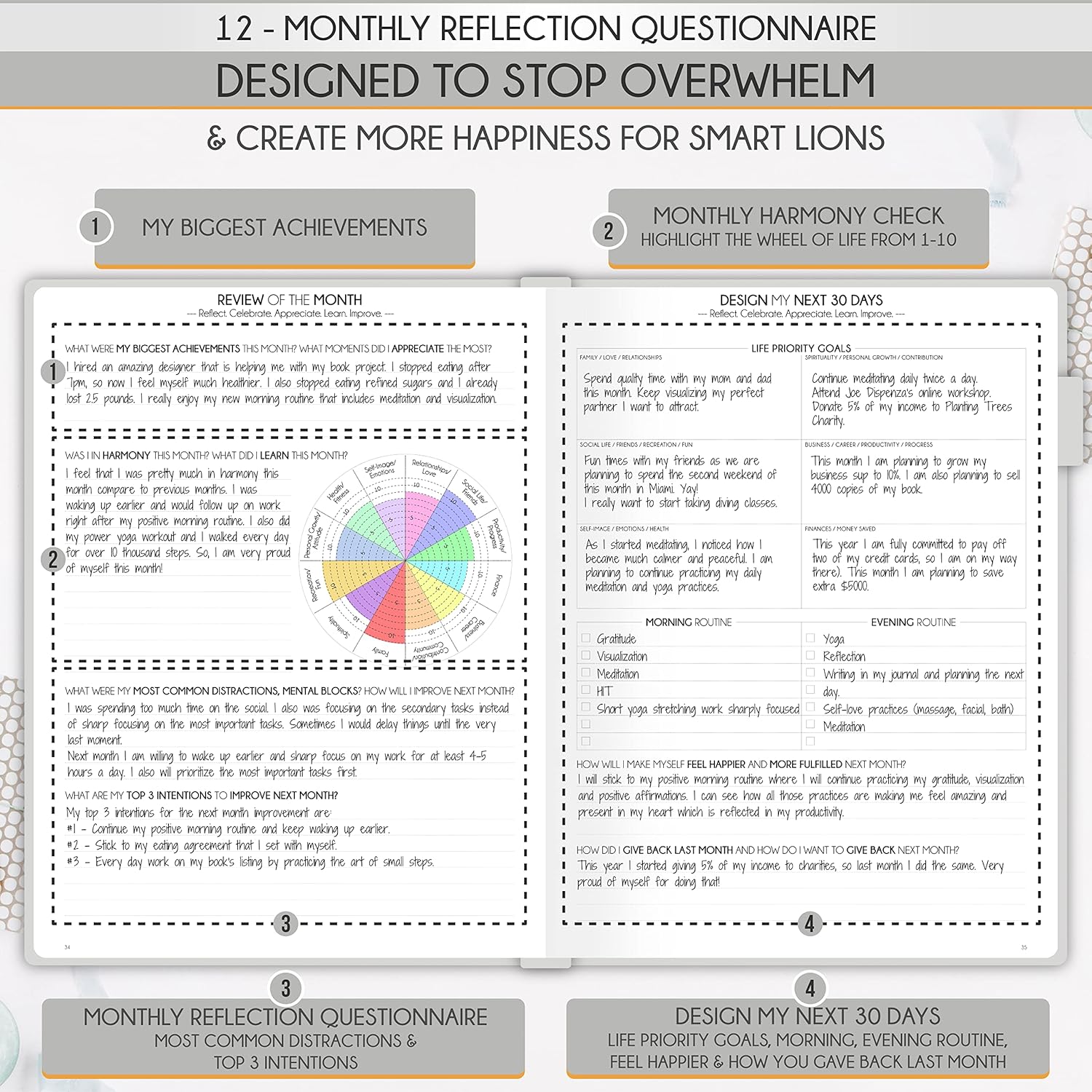 Life Planner - Undated Daily, Weekly & Monthly Planner with Budget Section | A 12 Month Journey to Increase Productivity & Happiness | Life Organizer & Gratitude Journal - Horizontal Format