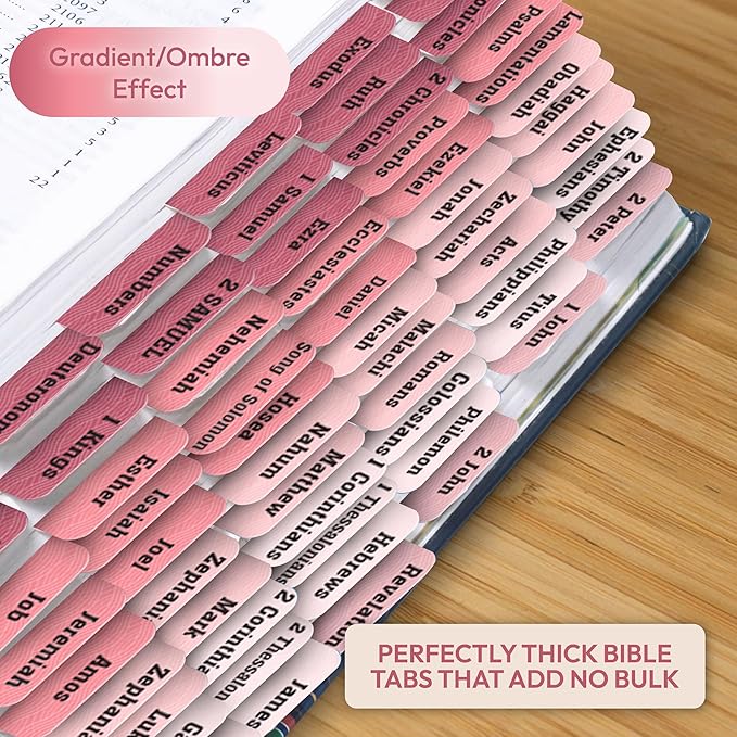 Pink Bible Tabs, 90 Large Print Bible Index Tabs for Study Bible, Laminated Easy-to-Read Label, Christian Gift for Women, Men, Kids