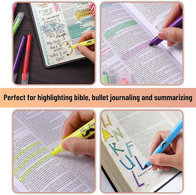Mr. Pen- Highlighters, Fluorescent Gel Highlighter, Pack of 12, No Bleed Highlighter, Bible Highlighters, Sharpener, Highlighter Assorted Colors, Bible Study Highlighter, Bible Journaling Supplies