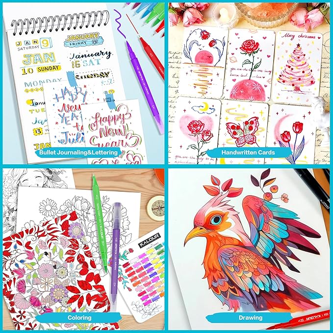 Kalour 36 Colors Art Markers Pens,Dual Tip (Brush and Fine Point),Color Number and Color Name,Art Marker for Coloring Lettering Calligraphy Drawing Journaling,Coloring Art Gift for Adult Beginner Kids