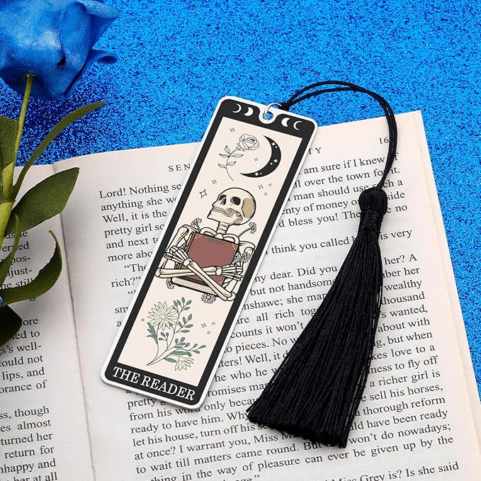 Octamber Book Lover Gifts for Women Christmas Bookmarks Funny Bookmarks for Women Men Tarot Bookmark Skeleton Tarot Cards Bookmark Horror Gifts Birthday Gifts Stocking Stuffers for Women Men Teens