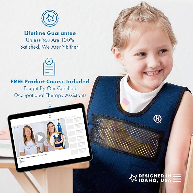 Harkla Weighted Vest for Kids - Neoprene Compression Vest - Ages 5 to 9 - Adjustable Kids Weighted Vest with 2lb weight - Breathable and Washable Compression Vest - Medium