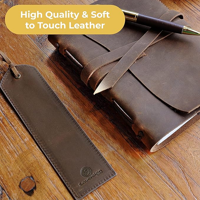Leather Bookmarks for Men and Women | Quality Brown Mens Bookmark | 2 Smooth Handmade Leather Book Markers for Men Women Book Lovers Readers (7x2) Leather Gift | Sovereign-Gear