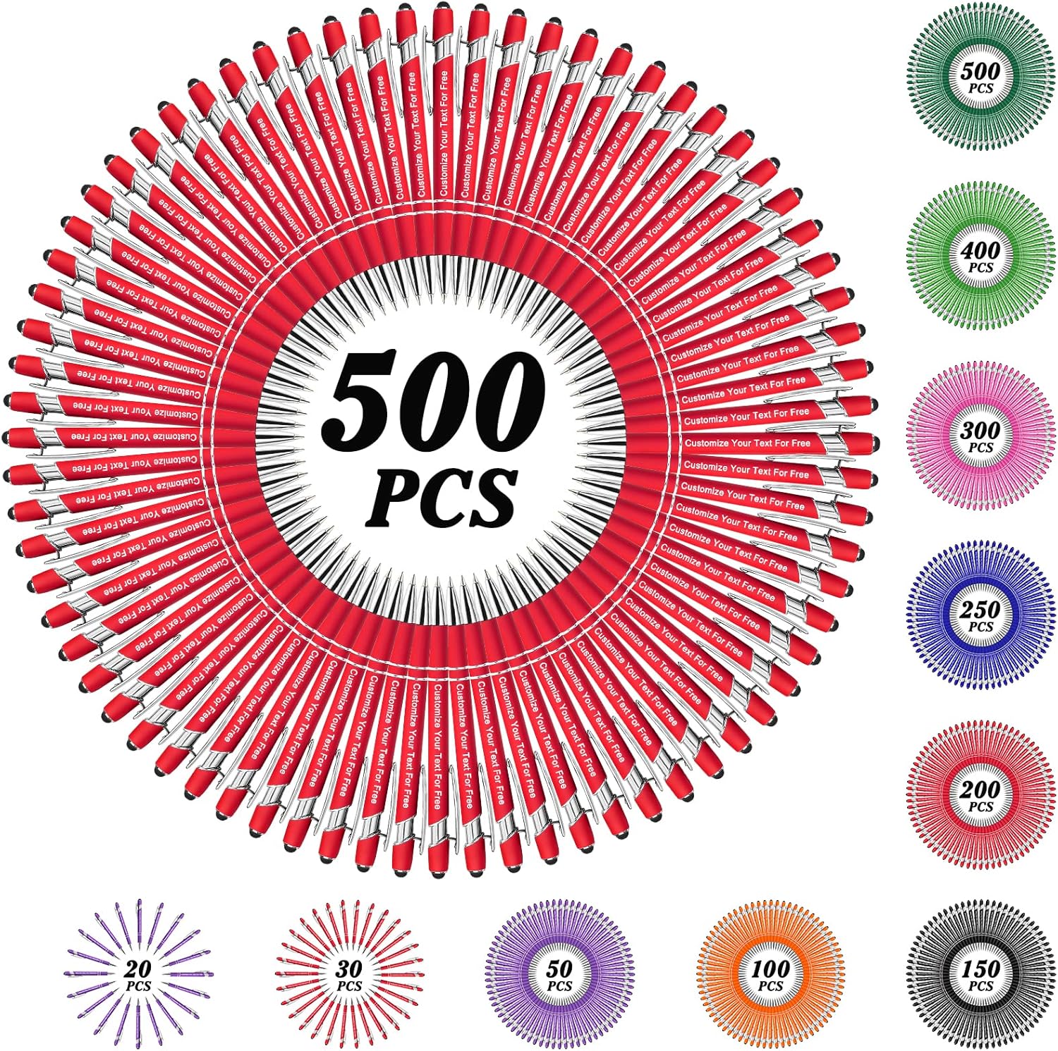 Max 500 Pcs Personalized Pens Bulk, Custom Pens with Free Engraving, Customized Stylus Tip Ballpoint Pen with Your Name Massage Text for School Office Business Graduation Anniversaries-500 Packs