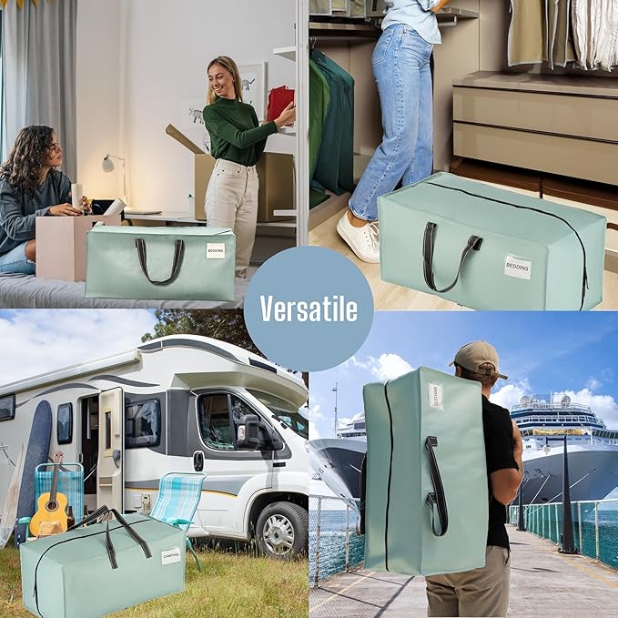 VENO 8 Pack Moving Bags w/Backpack Straps, Moving Boxes & Storage Bins Alternative, Packing Supplies, Camping Accessories Totes, Dorm Room Essentials Storage Bags (Light Green Matte, 8 Pack)