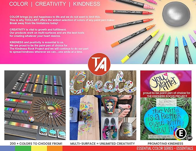 Acrylic Markers, Paint Pens Assorted Vibrant Markers for Rock Painting, Canvas, Glass, Mugs, Wood, Ceramic, Fabric, Metal, Scrapbooking. Non Toxic, Quick Dry, Multi-Surface, Lightfast (MEDIUM)