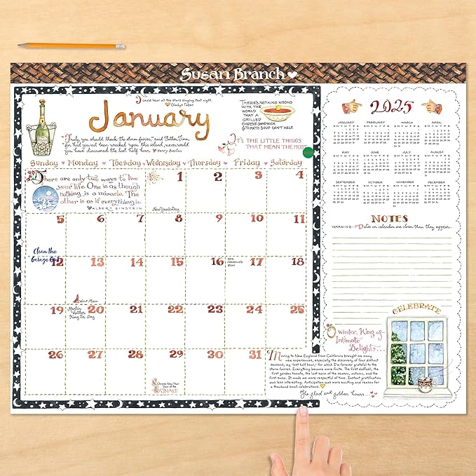 TF PUBLISHING 2025 Susan Branch Large Desk Pad Monthly Blotter Calendar - 12 Month Desktop Calendar - For Office Desk or Wall - Tear-Off Pages with Large Monthly Grids - Horizontal - 22” x 17”