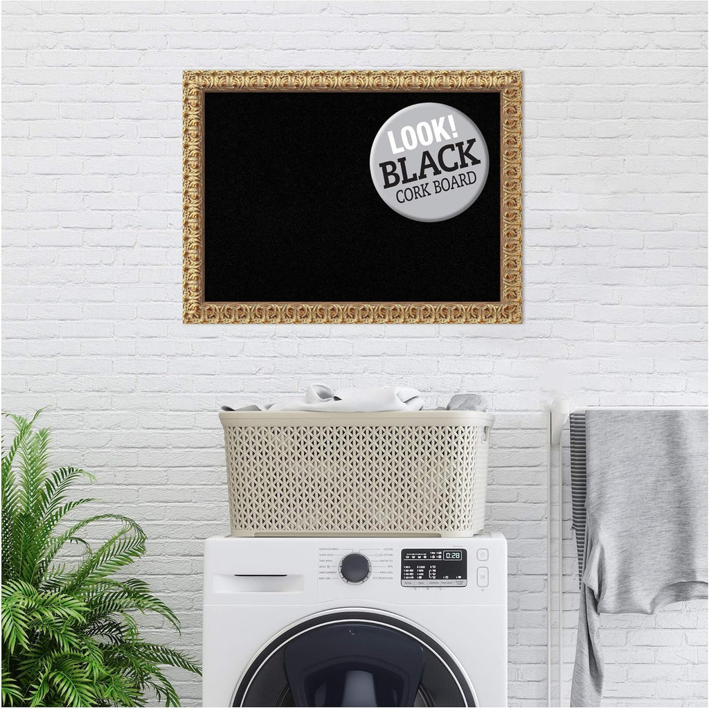 Amanti Art Black Cork Board for Wall, 23x31 Vision Board with Gold Wood Frame, Medium Corkboard Office Decor for Home Organization, Traditional Corkboard Pinboard to display items for home