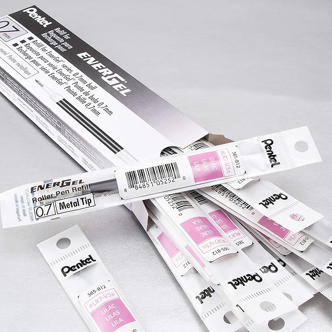 Pentel Refill Ink - For EnerGel Gel Pen, 0.7mm Metal Tip, Medium, Lilac Ink, 12 Pack (LR7-V3)