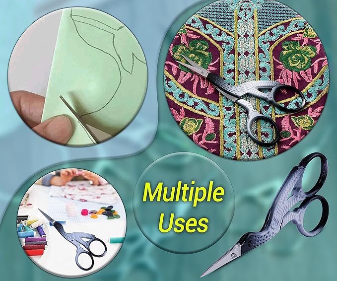Embroidery Scissors Sewing Sharp Shears Fabric Crafting Scissor for Threading Art Home Crafts, Office Work, Stainless Steel Vintage Stork Style Safety Needlework Cross-Stitch Tailor Scissors