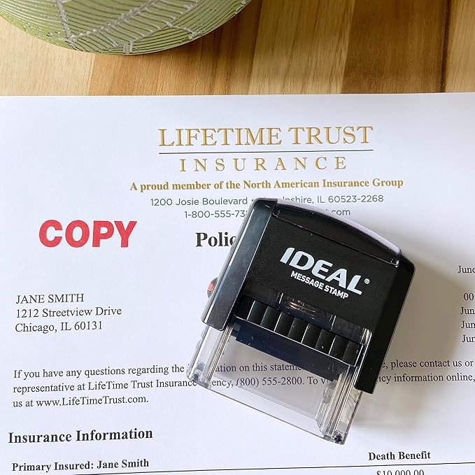 IDEAL Self Inking Stamp – Copy – Red Ink, Impression Size 9/16” x 1-1/2”