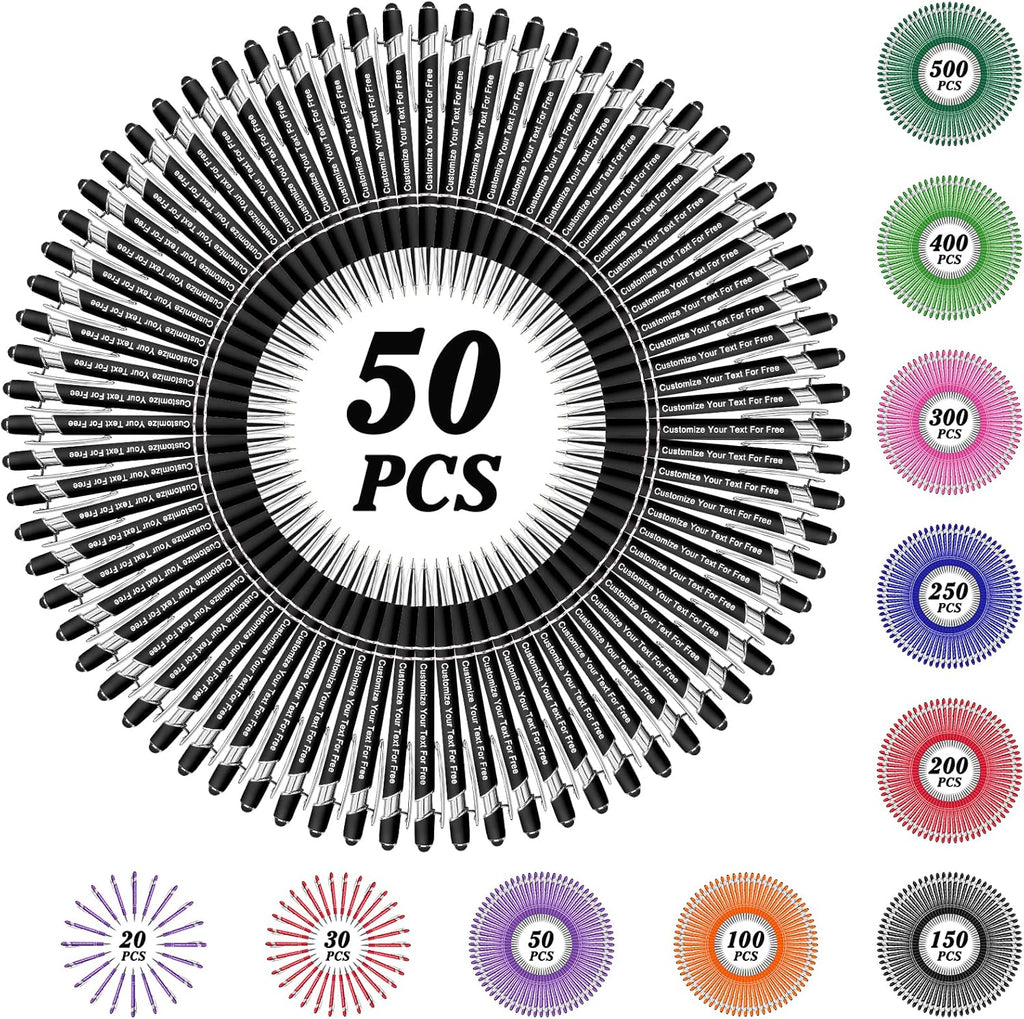 Max 500 Pcs Personalized Pens Bulk, Custom Pens with Free Engraving, Customized Stylus Tip Ballpoint Pen with Your Name Massage Text for School Office Business Graduation Anniversaries-50 Packs