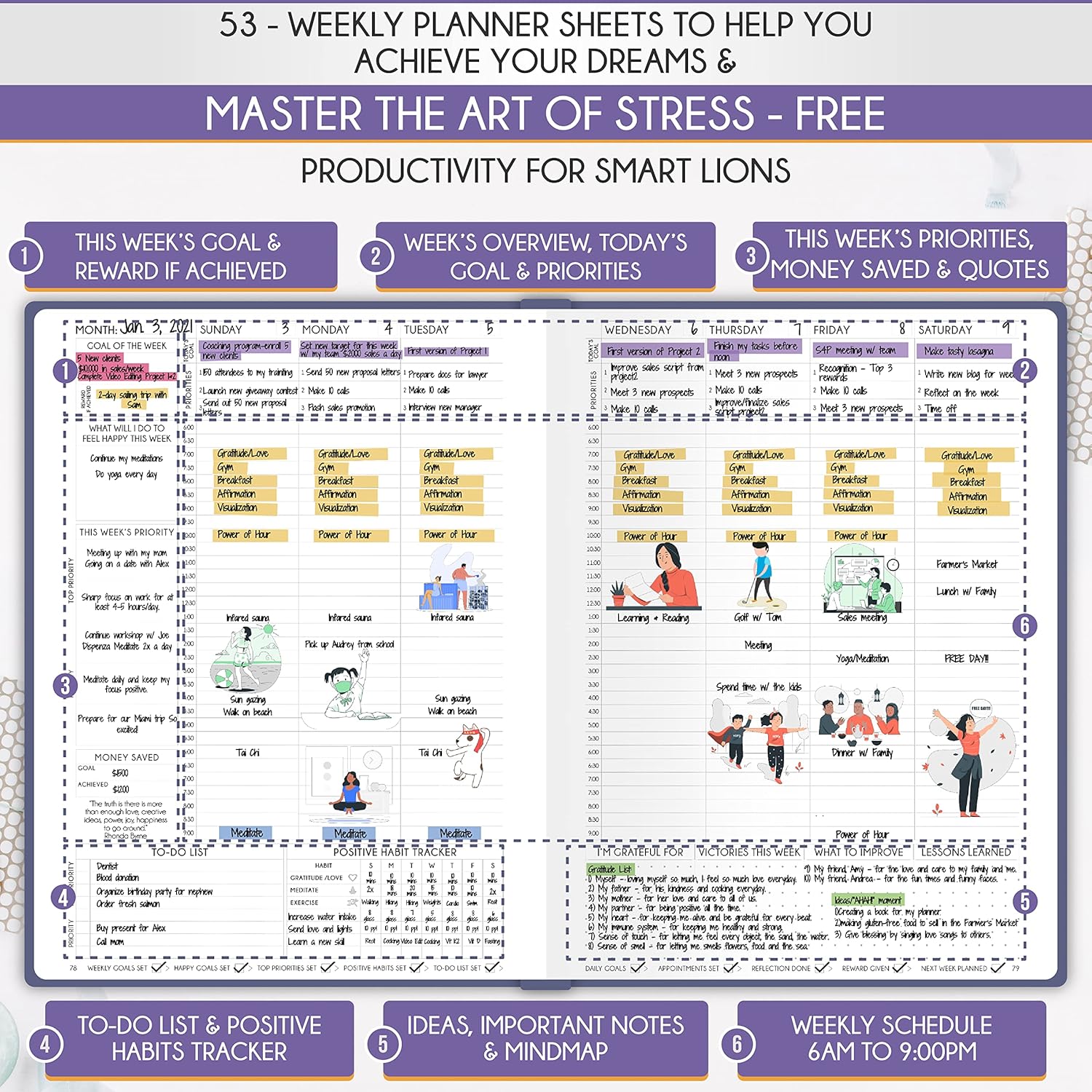 Hourly Planner - Undated Daily, Weekly & Monthly Planner with Budget Section | A 12 Month Journey to Increase Productivity & Happiness | Life Organizer & Gratitude Journal - Vertical Format