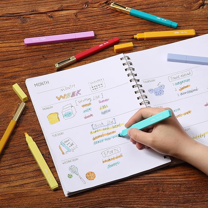 Mr. Pen- Aesthetic Highlighters and Pens No Bleed, 12 Pack, Assorted Color Bible Highlighters No Bleed, Black Ink Bible Pens, Highlighter Pens, No Bleed Highlighters for Bibles, Bible Pens