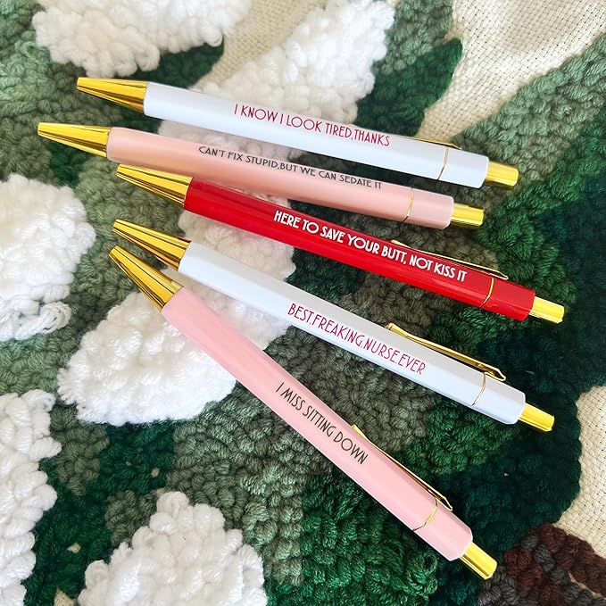 Jxueych Funny Pens 5-Count, Black Ink,Medium Nib 1.0mm, Funny Office Gifts for Coworkers, Personalized Pens Vibrant Funny Quotes Swear Word Daily Pen Set (C)