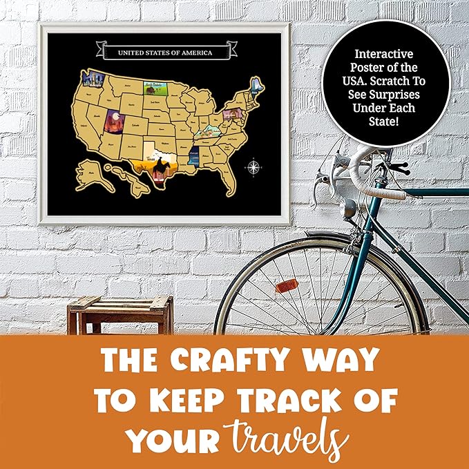 Large 23x16 Scratch-Off USA Map - Hand-Drawn Travel Design with Accessories, Laminated for Home Décor - Deluxe States Tracker, Road Trip Gift, Perfect for Travelers, Adventure & Geography Lovers