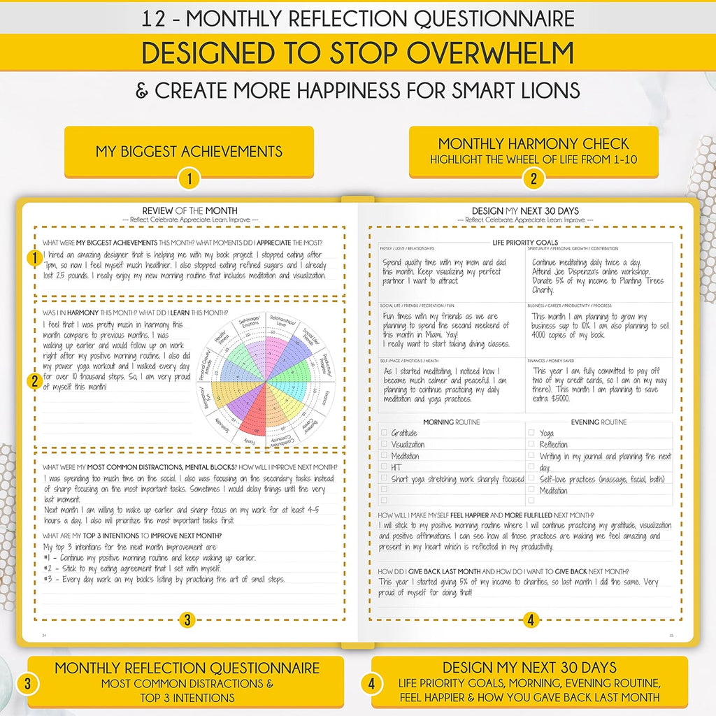 Life Planner - Undated Daily, Weekly & Monthly Planner with Budget Section | A 12 Month Journey to Increase Productivity & Happiness | Life Organizer & Gratitude Journal - Horizontal Format