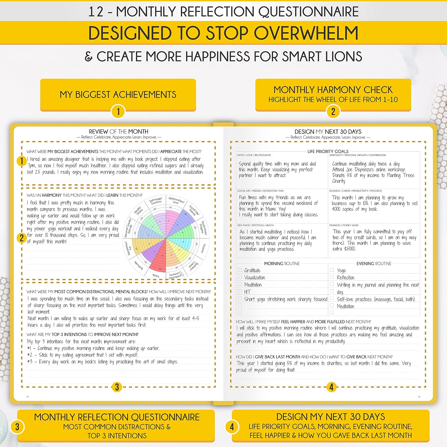 Life Planner - Undated Daily, Weekly & Monthly Planner with Budget Section | A 12 Month Journey to Increase Productivity & Happiness | Life Organizer & Gratitude Journal - Horizontal Format