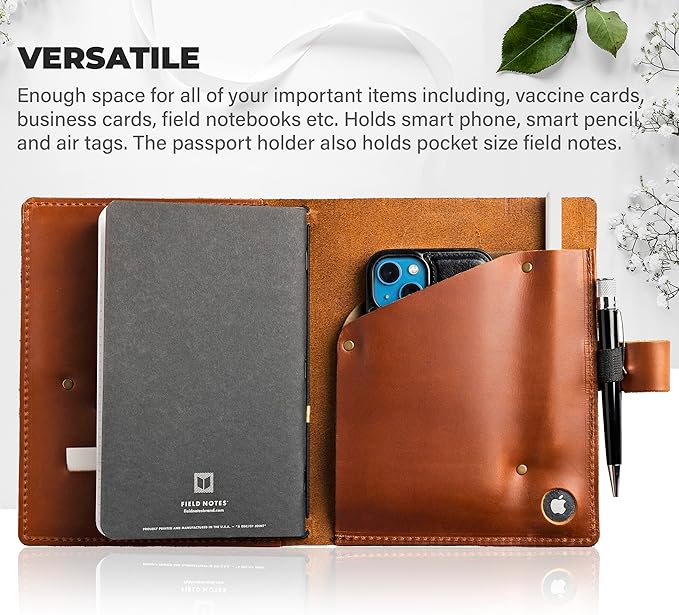 Portfolio Binder for Men and Women, Tech Portfolio Organizer for Business, Leather Folio Canvas Notebook with Air Tag, Apple Pencil, Phone, Cards