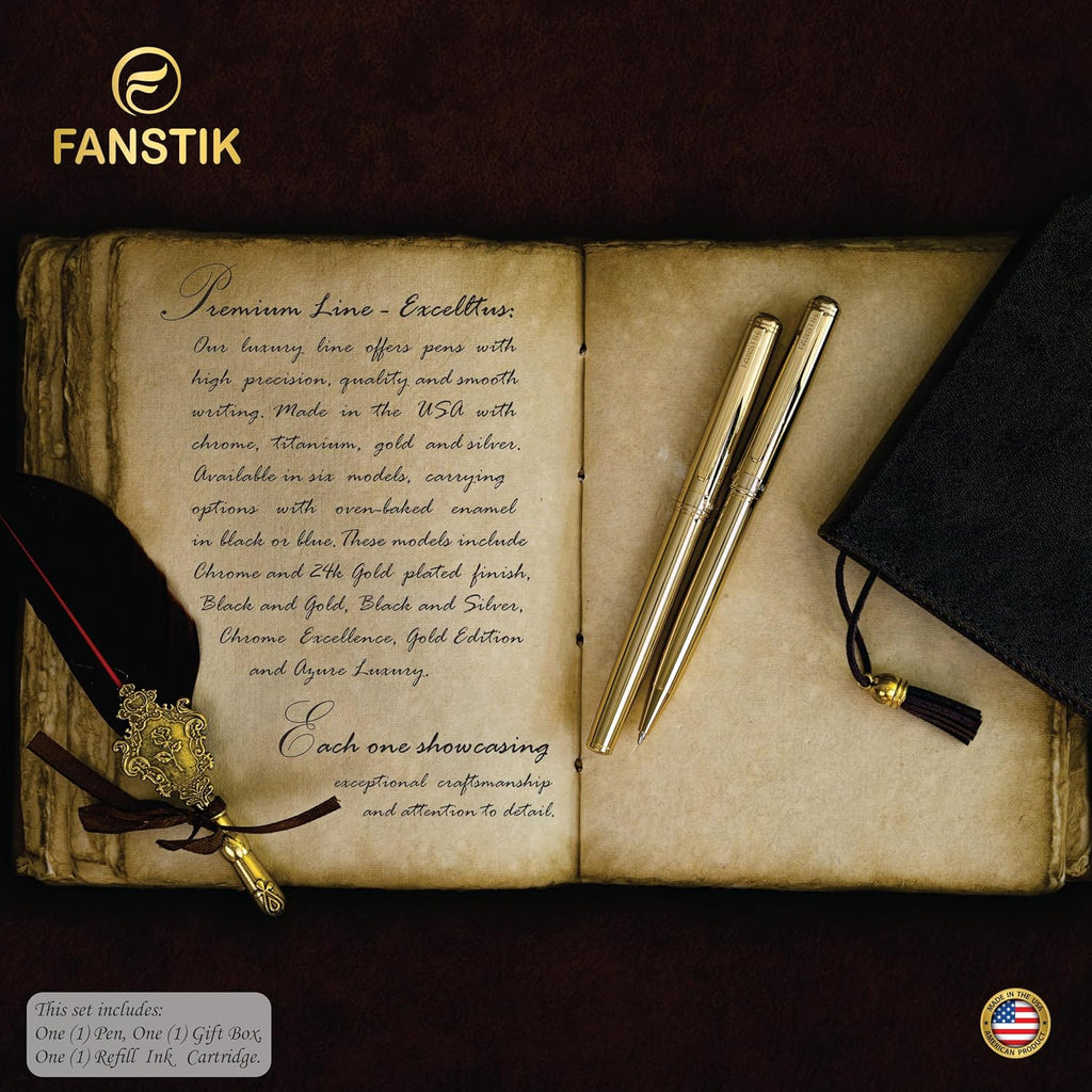 Customized Gold Luxury fountain pen (Made In USA) fancy gift set for women, Real 24K Gold Plating, Professional executive pen gift set for men (Lux Custom-fountain Gld)