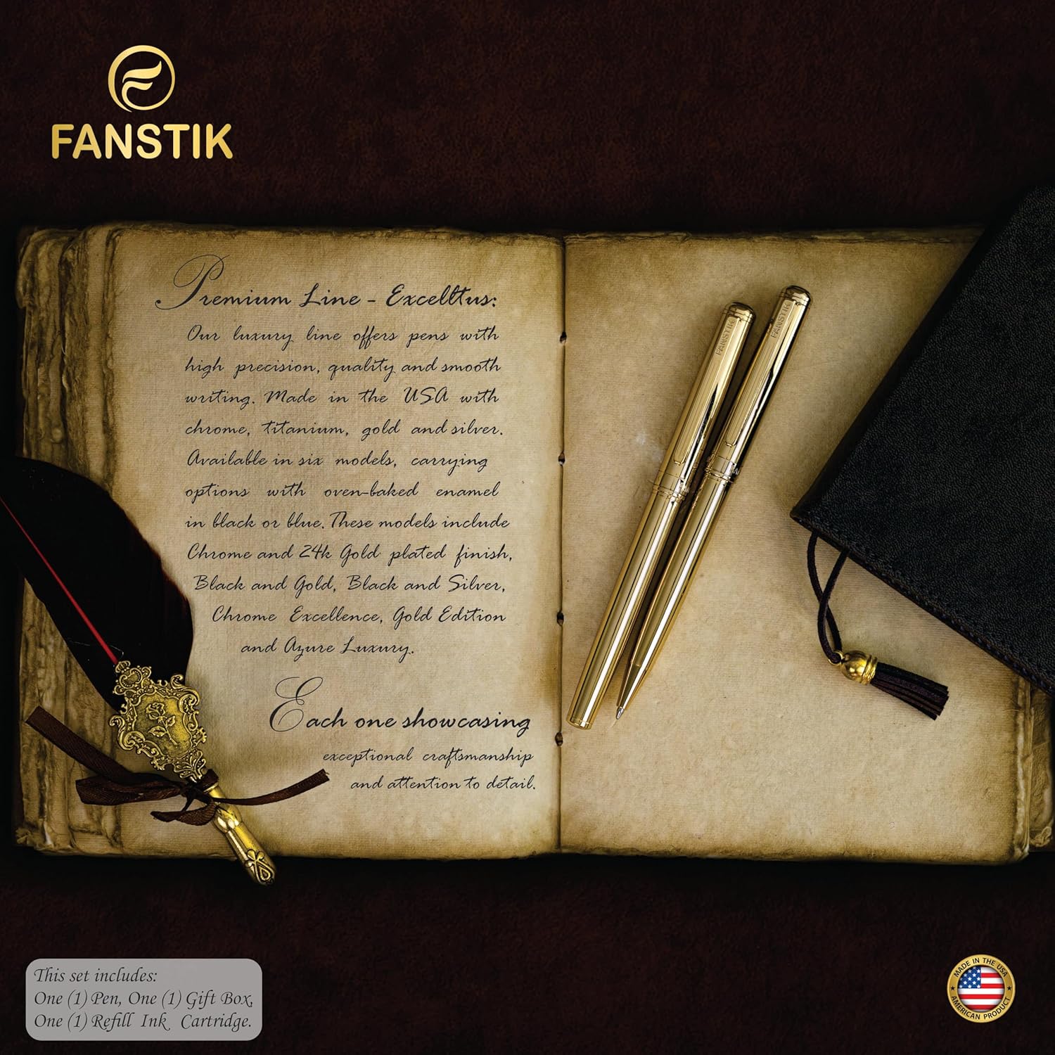 Customized Gold Luxury ballpoint pen (Made In USA) fancy gift set for women, Real 24K Gold Plating, Professional executive pen gift set for men (Lux Custom-BallPoint Gld)