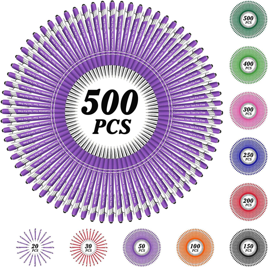 Max 500 Pcs Personalized Pens Bulk, Custom Pens with Free Engraving, Customized Stylus Tip Ballpoint Pen with Your Name Massage Text for School Office Business Graduation Anniversaries-500 Packs