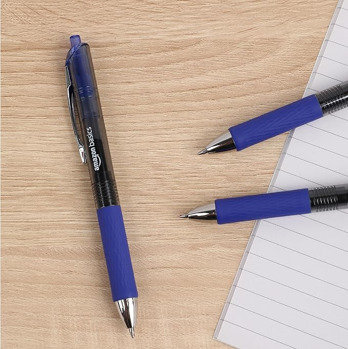 Amazon Basics Gel Pens Fine Point Smooth Writing Pens, Retractable, Blue, 0.7mm, 12 Pack
