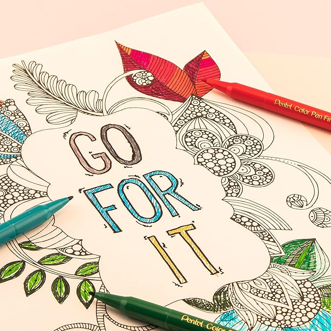 Pentel Color Pen, Fine Point Color Markers, Fiber Tip, Assorted Colors, Set of 18 (S360-18) (Pack of 1, 18 Count Total)