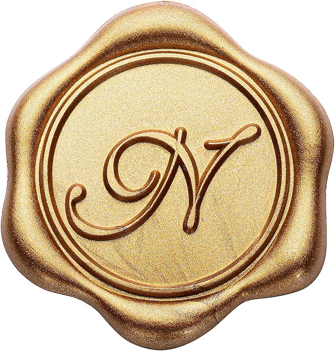 Yoption Initial N Wax Seal Stickers, 100 Pack Antique Gold Letter Self Adhesive Envelope Sealing Stickers for Wedding Party Birthday Christmas (N)