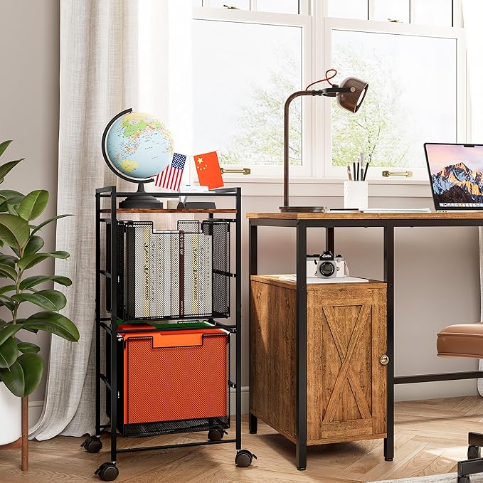 EasyPAG Rolling File Cart Metal File Organizer Storage Cart 2 File Drawers Mobile File Cart with Removable Drawers with 4 Swivel Casters Rolling Wheels Cart, Black