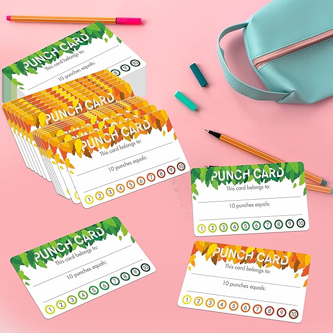 102 PCS Punch Cards, Incentive Reward Card Student Awards Loyalty Cards for Business, Classroom, Kids Behavior, Students, Teachers, 3.5” x 2”, 2 Styles
