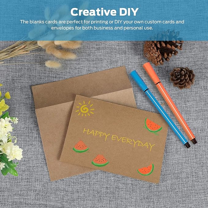 Blank Cards and Envelopes 100 Pack, Ohuhu 4 x 6 Heavyweight Kraft Paper Folded Cardstock and A4 Envelopes for DIY Greeting Cards, Wedding, Birthday, Invitations, Thank You Cards & All Occasions