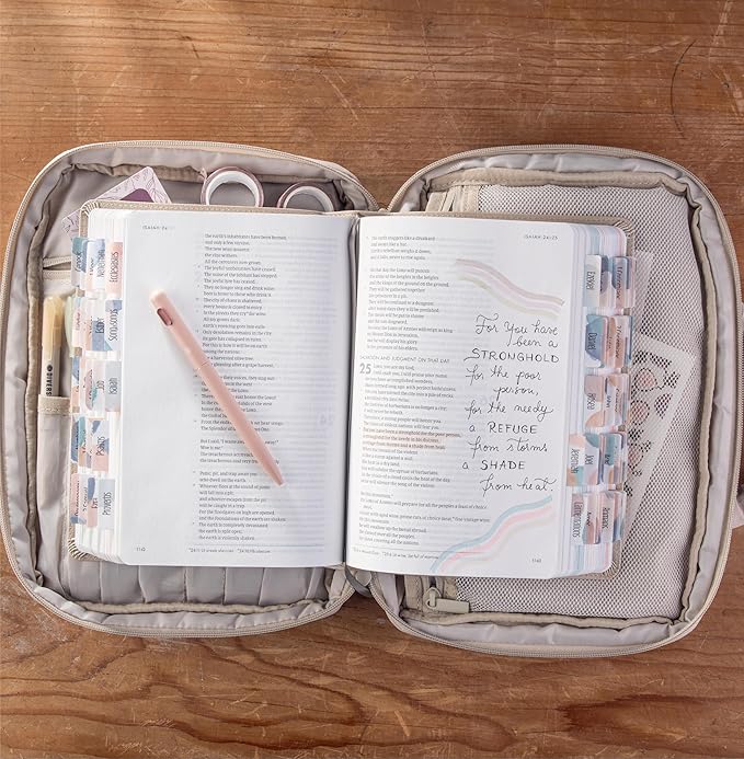 DiverseBee Large Bible Cover with Handles, Bible Carrying Case for Women, Bible Tote Bag, Book Cover, Bible Accessories Gift (Beige)